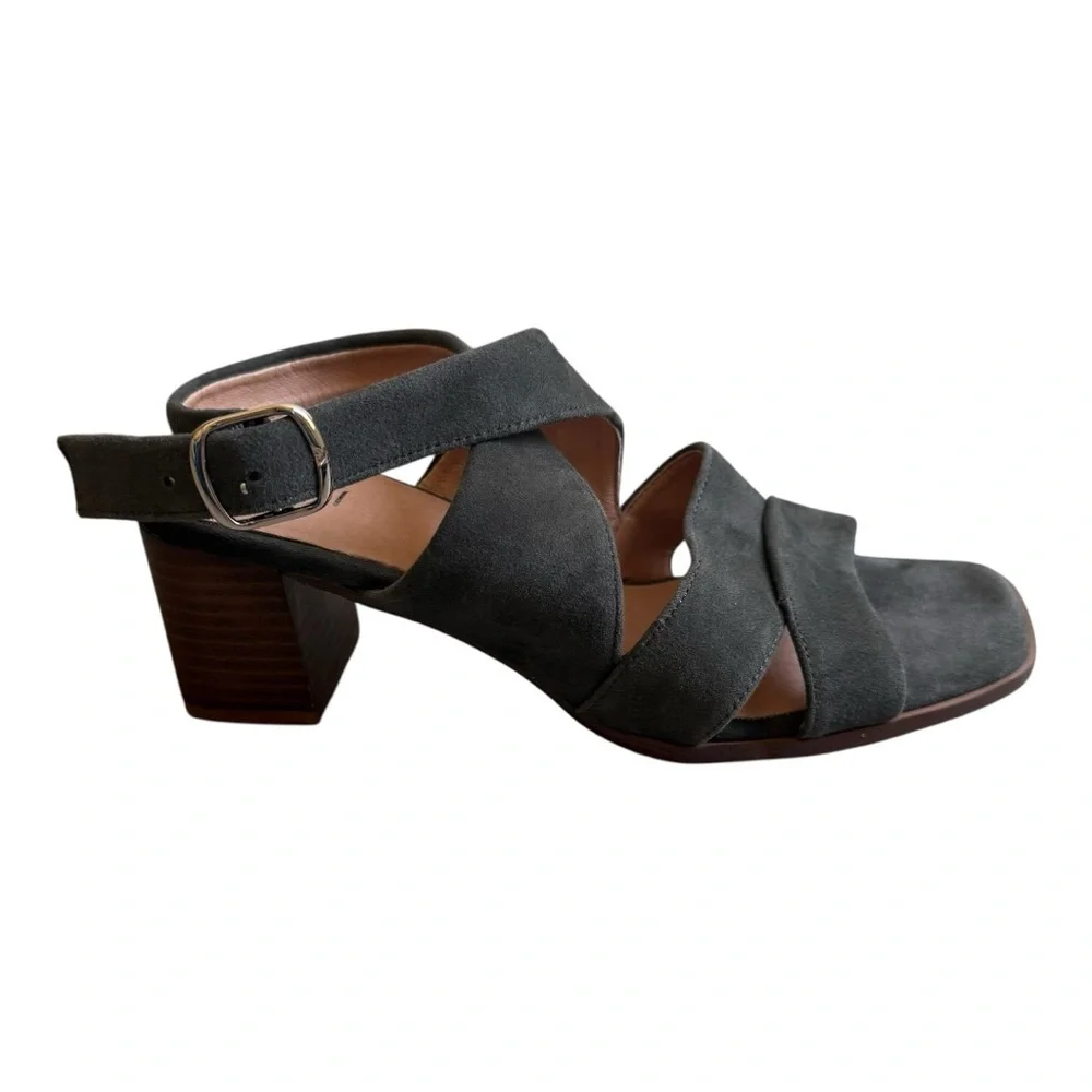 J Jill Gray / Sage Suede‎ Criss Cross Ankle Wrap Heeled Sandals Size 8.5